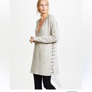 Free People heart it lace up side cozy sweater deep V oversized XS gray